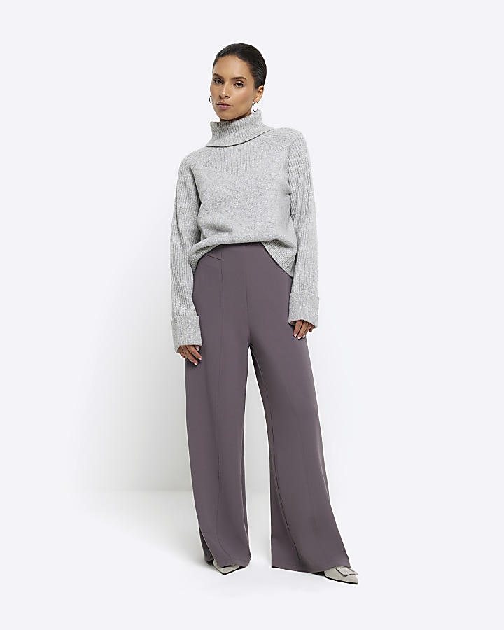 Light grey wide leg hot sale trousers