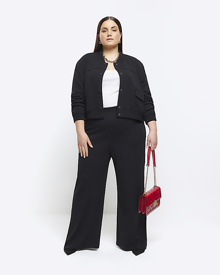 Plus black stitched wide leg trousers