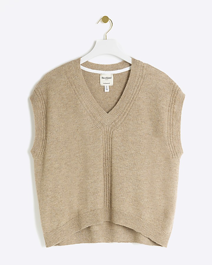 Brown Oversized Knit Tank Top