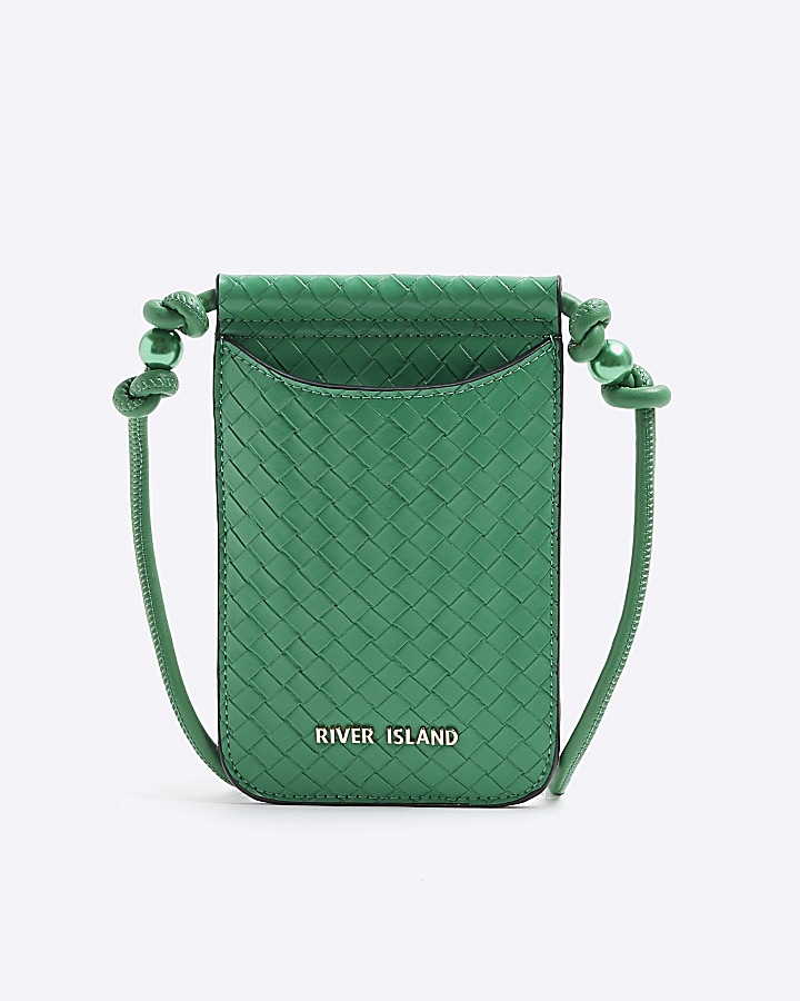 Green weave phone cross body bag