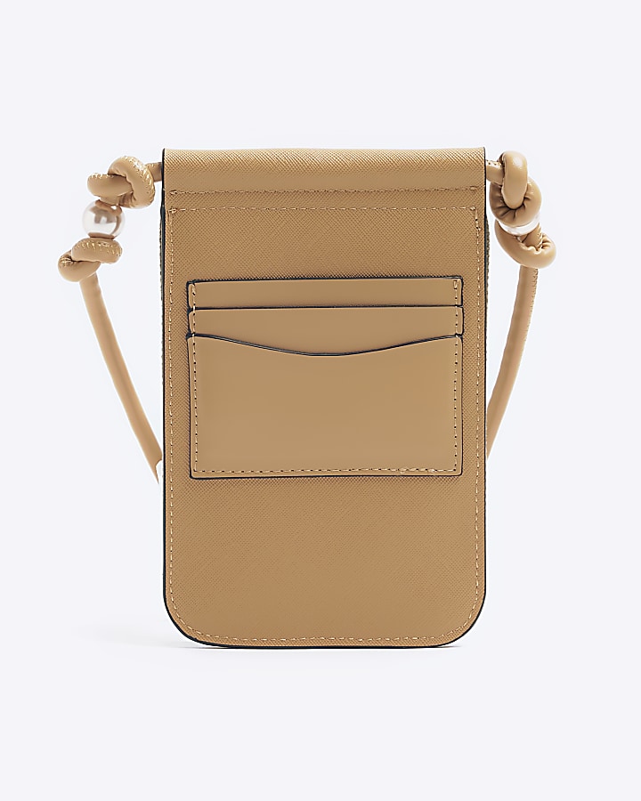 Khaki canvas phone cross body bag River Island