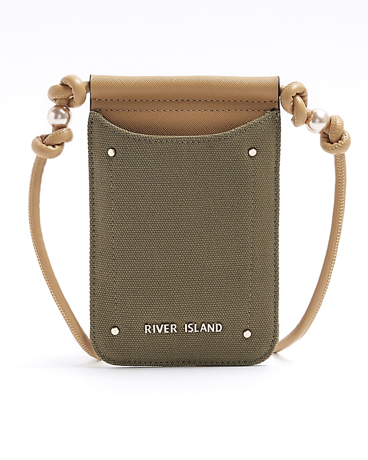 Khaki canvas phone cross body bag