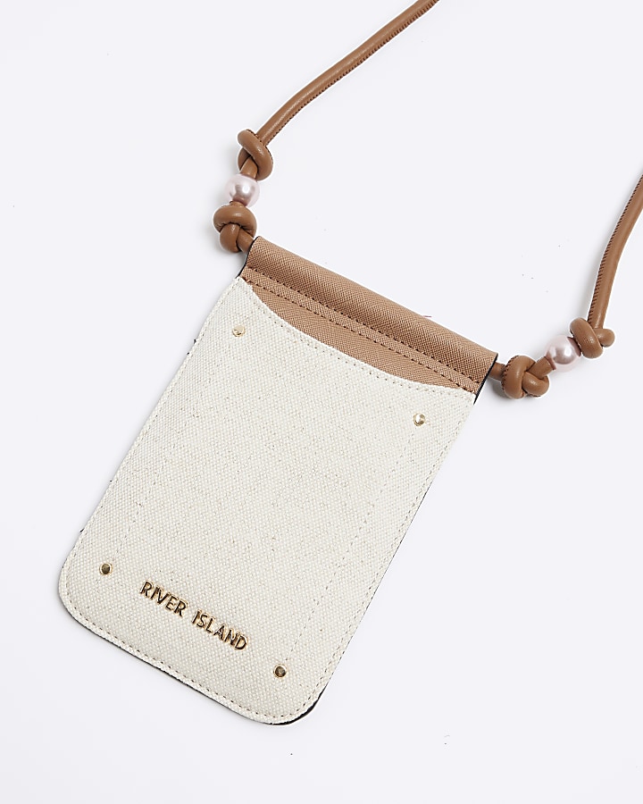 Cream canvas phone cross body bag River Island