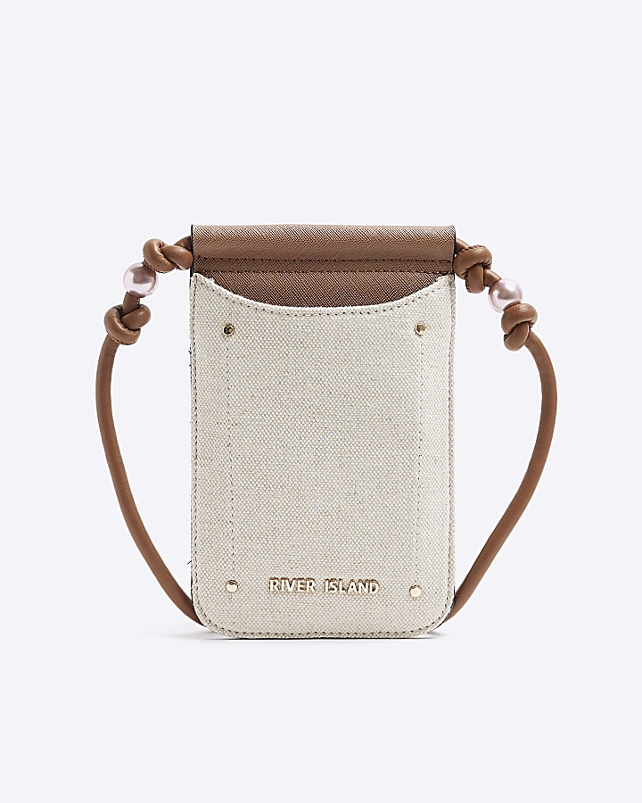 Cream canvas phone cross body bag