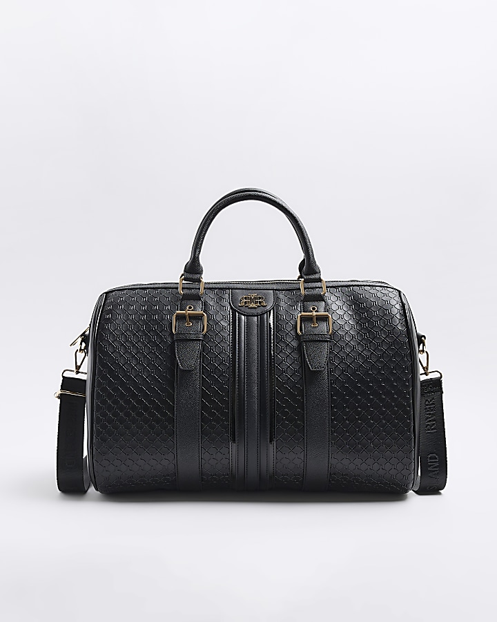 Black medium embossed RI monogram travel bag