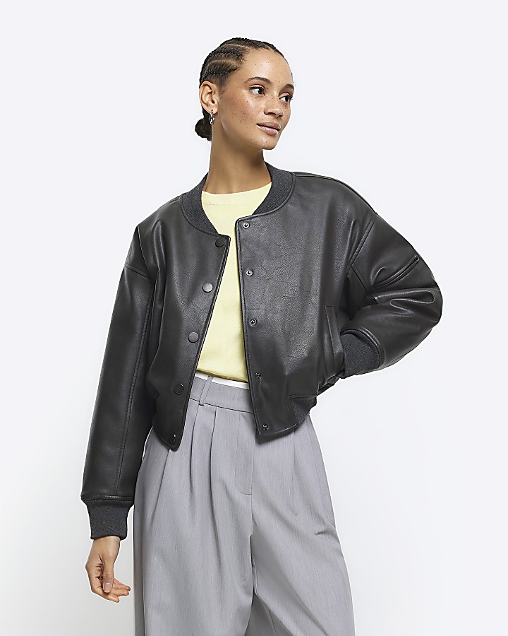 Faux leather jacket clearance grey