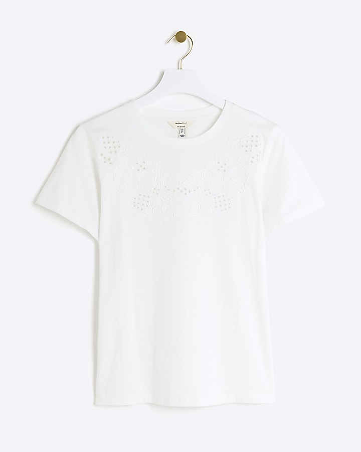 White lace cut out t-shirt