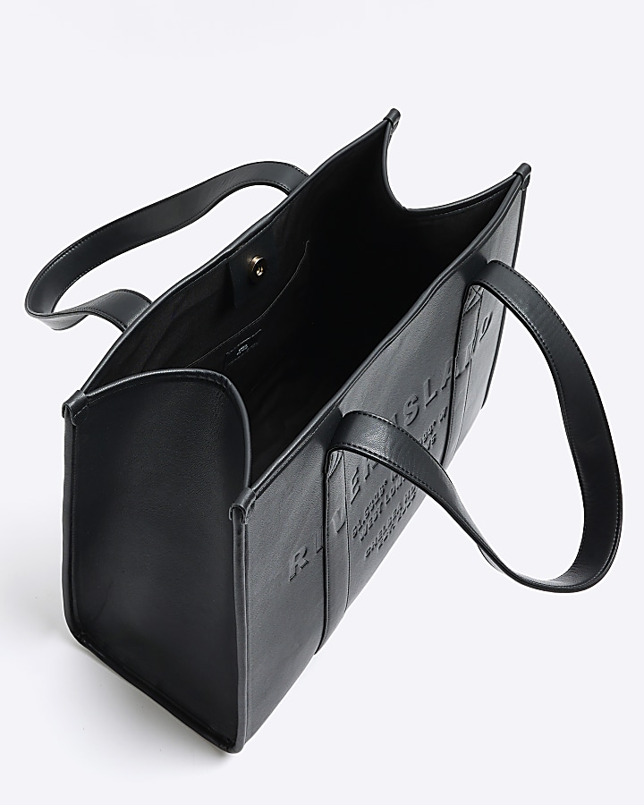 Black faux leather embossed shopper bag