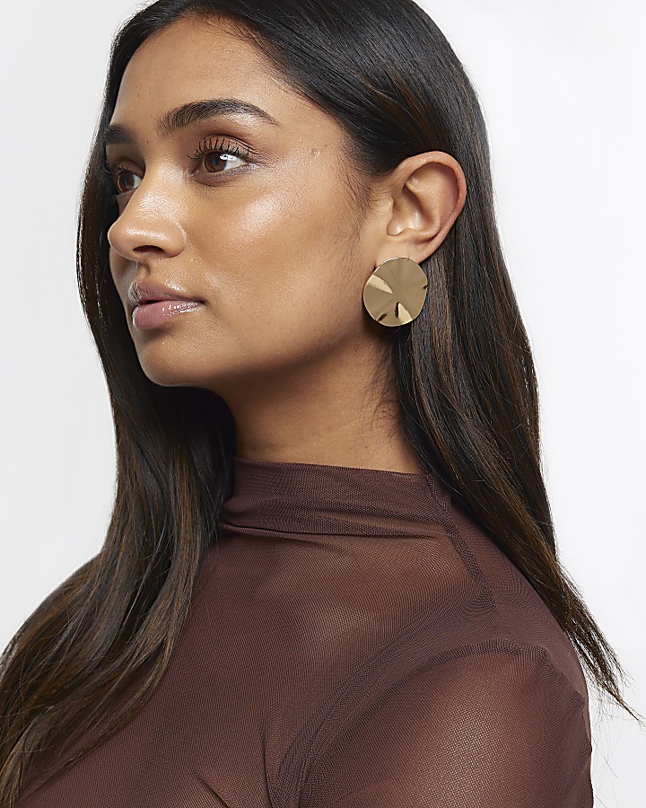 Gold Sculpted Stud Earrings River Island