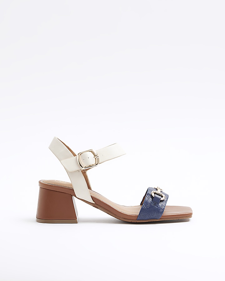 Brown chain block heeled sandals
