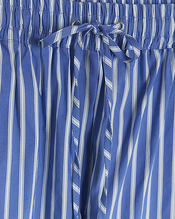 Petite blue stripe poplin pull on trousers | River Island
