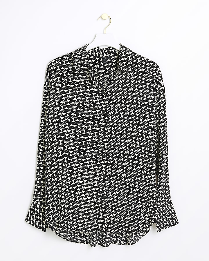 Black crepe geometric oversized shirt