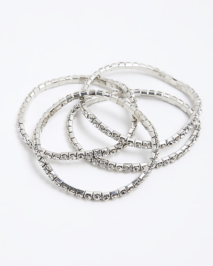 Silver diamante stretch Bracelet Pack River Island