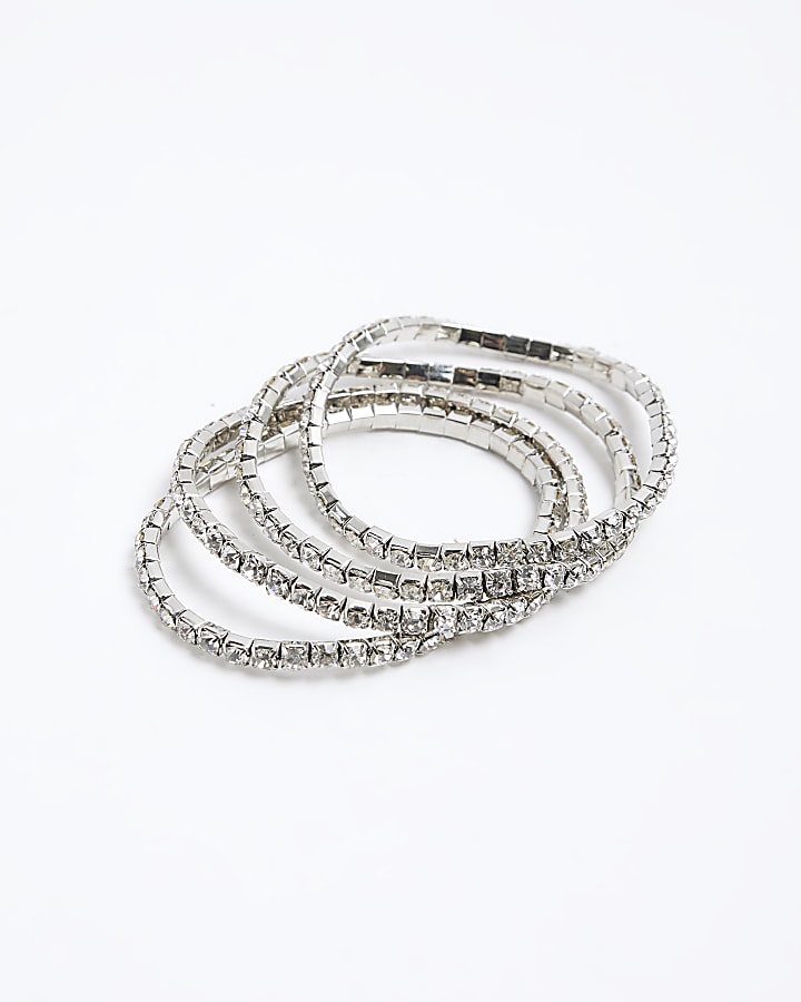 Silver diamante stretch Bracelet Pack