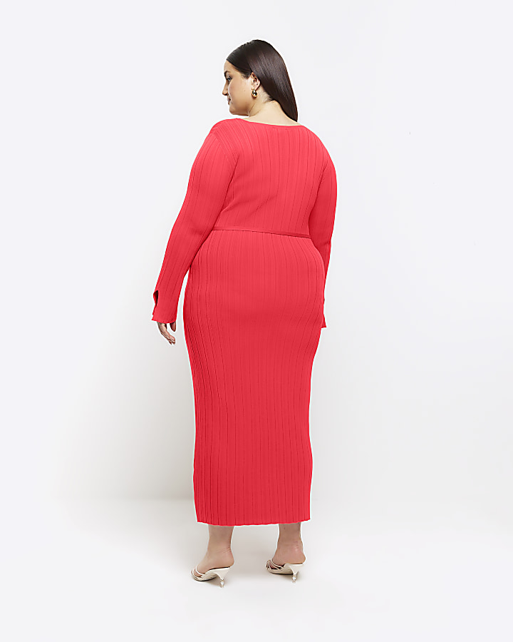 Plus red knit rib jumper maxi dress