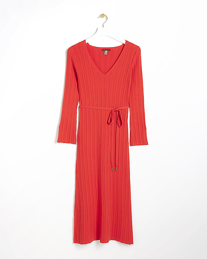 Petite red knit rib jumper maxi dress