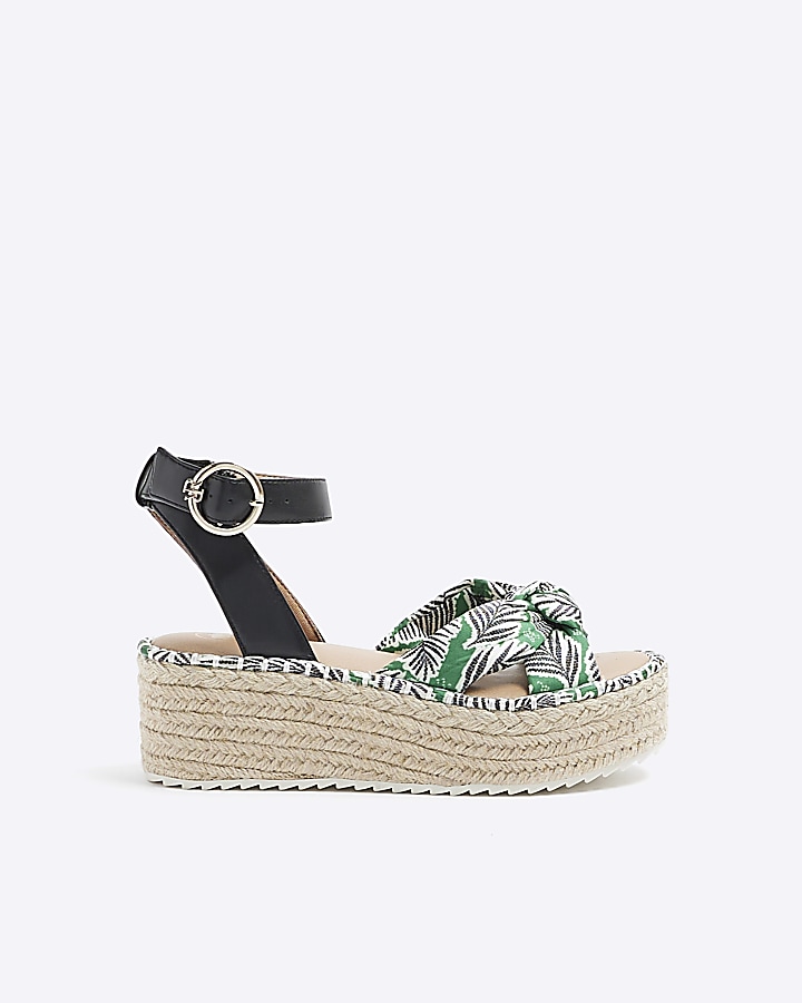 Green knot flatform espadrille sandals