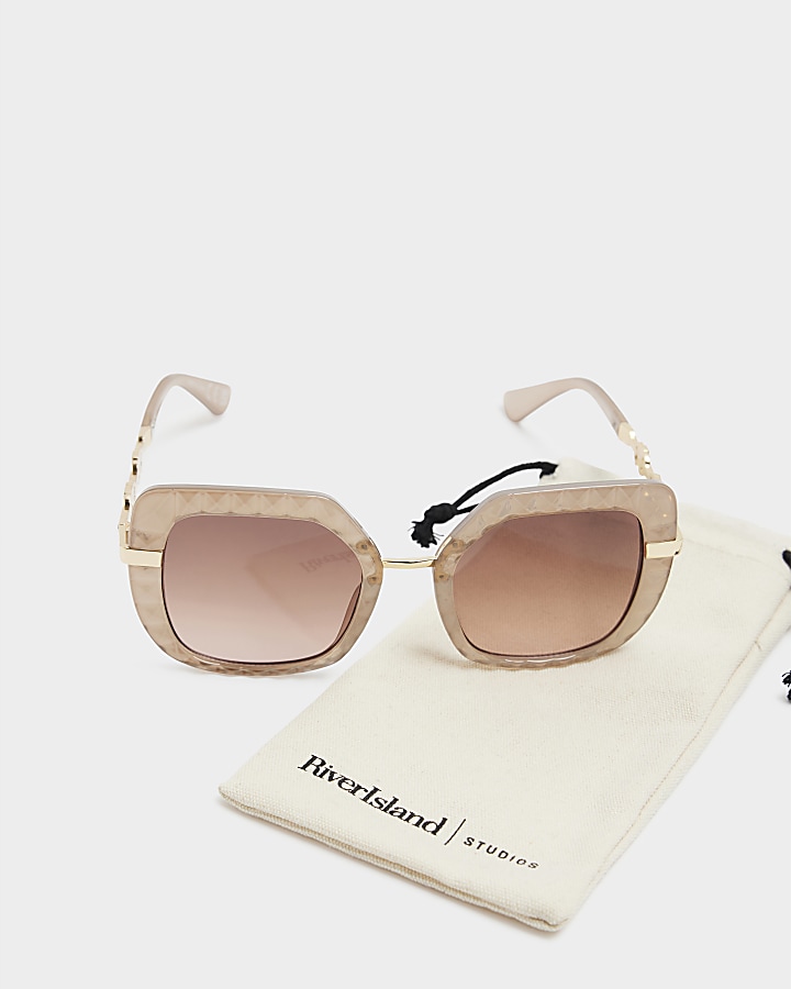Cream textured oversized sunglasses
