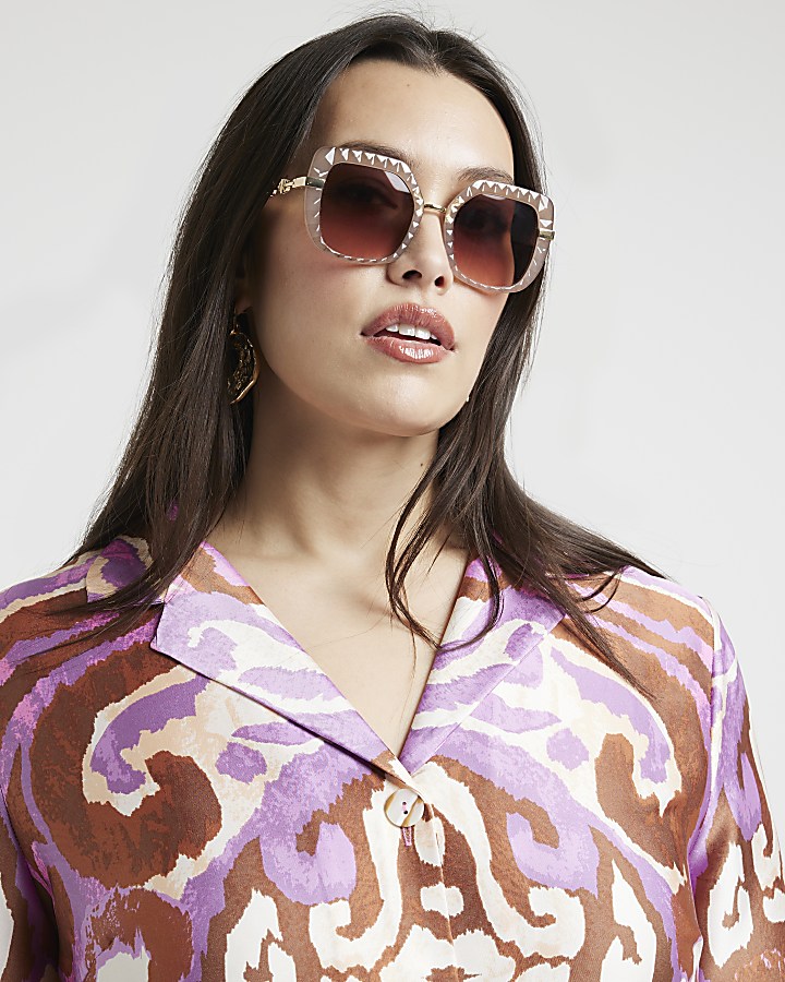 Cream textured oversized sunglasses