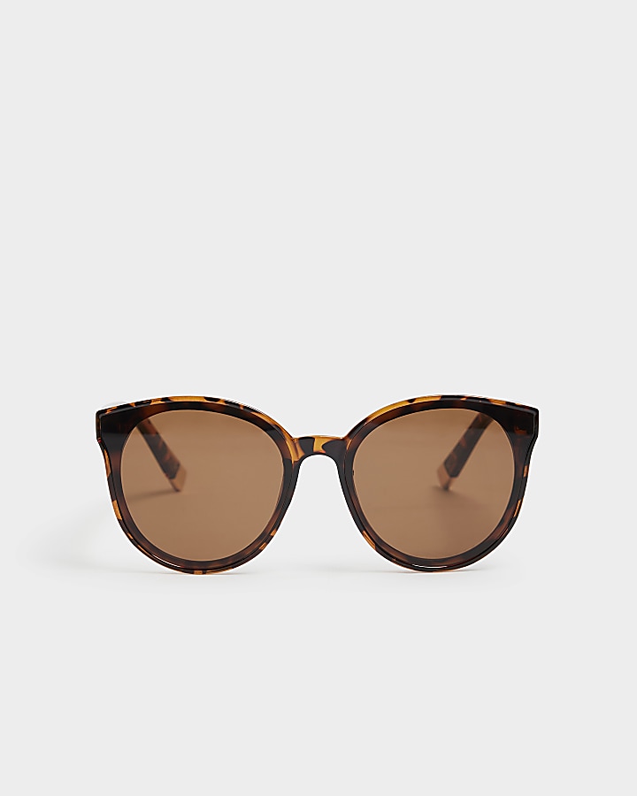 Brown tortoise round cat eye sunglasses