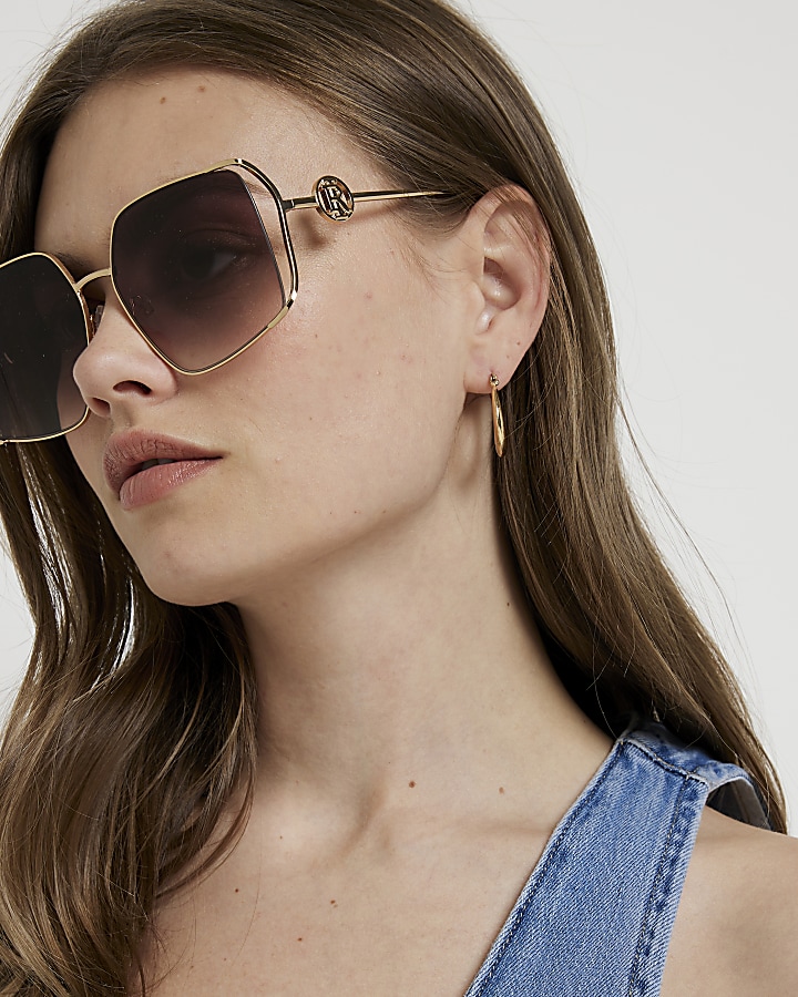 Gold square oversized cut out sunglasses