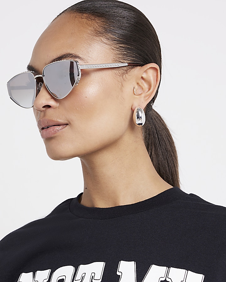 Silver diamante cateye sunglasses