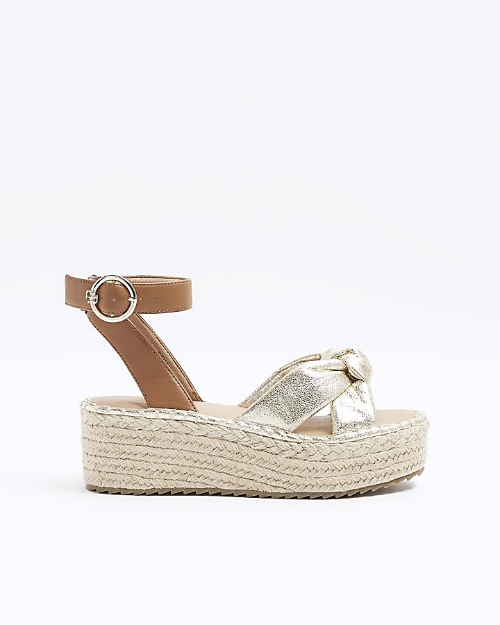 Gold flatform espadrille sandals | River Island