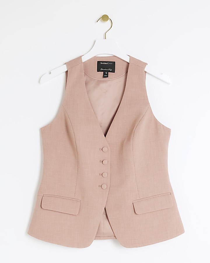 Petite pink button up longline waistcoat