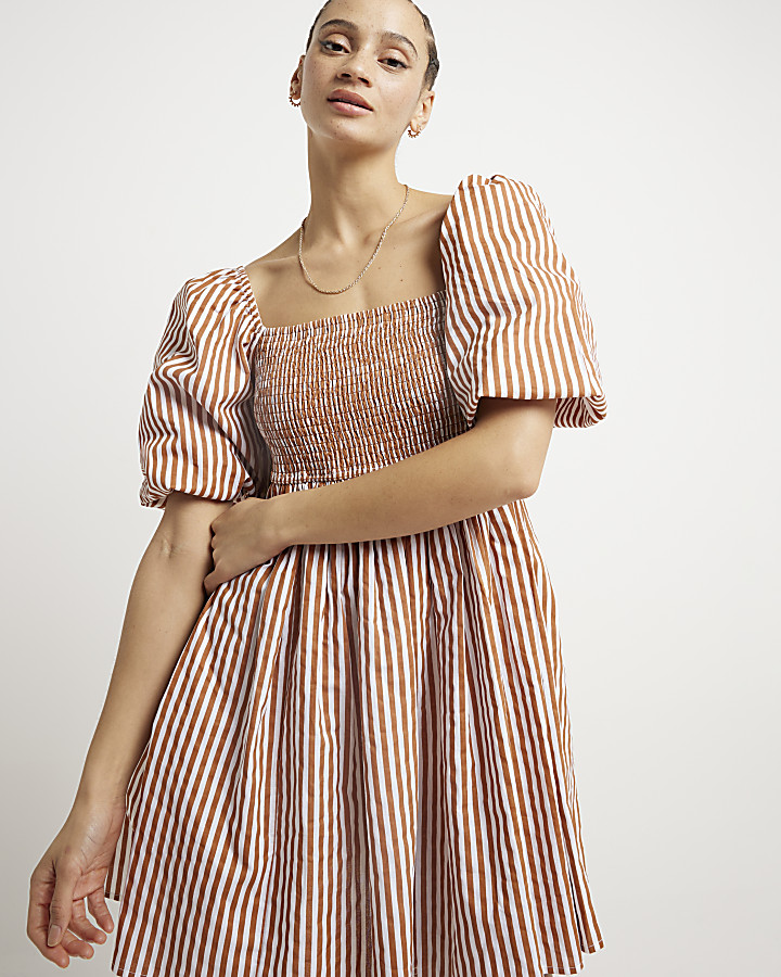 Mustard Crop Sleeve Smock Dress