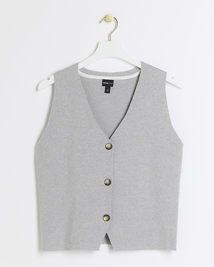 Grey knit button up waistcoat