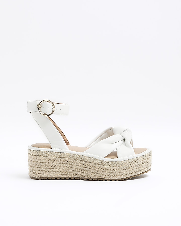 White knot flatform espadrille sandals | River Island