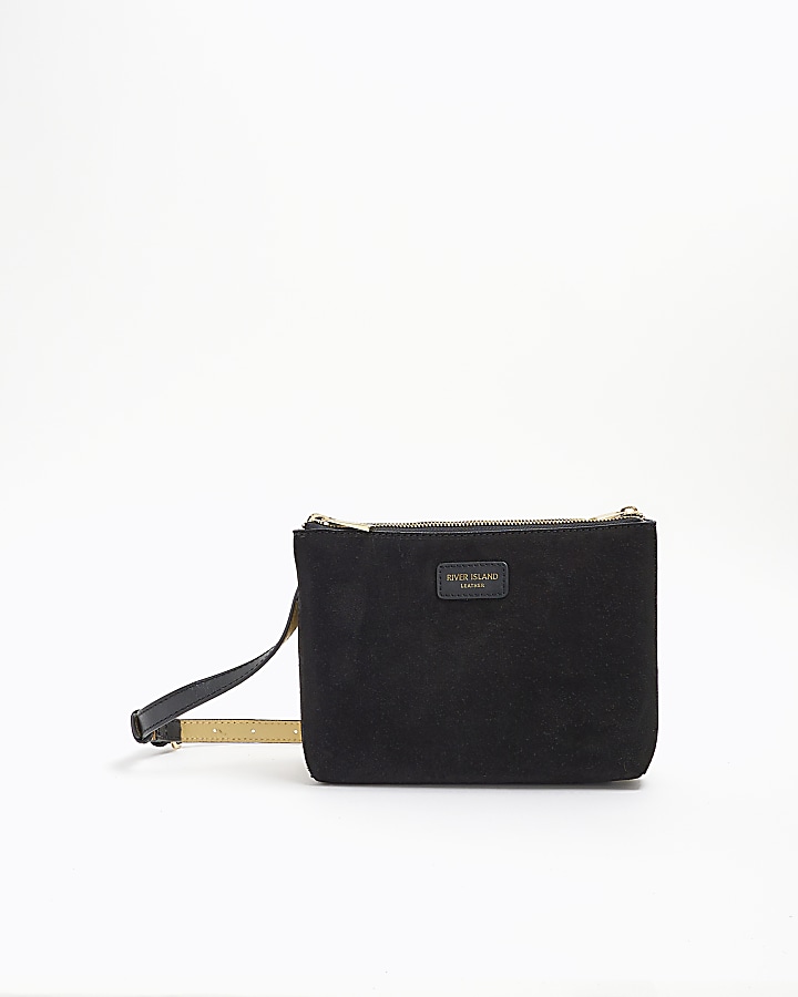 Black suede cross body bag River Island
