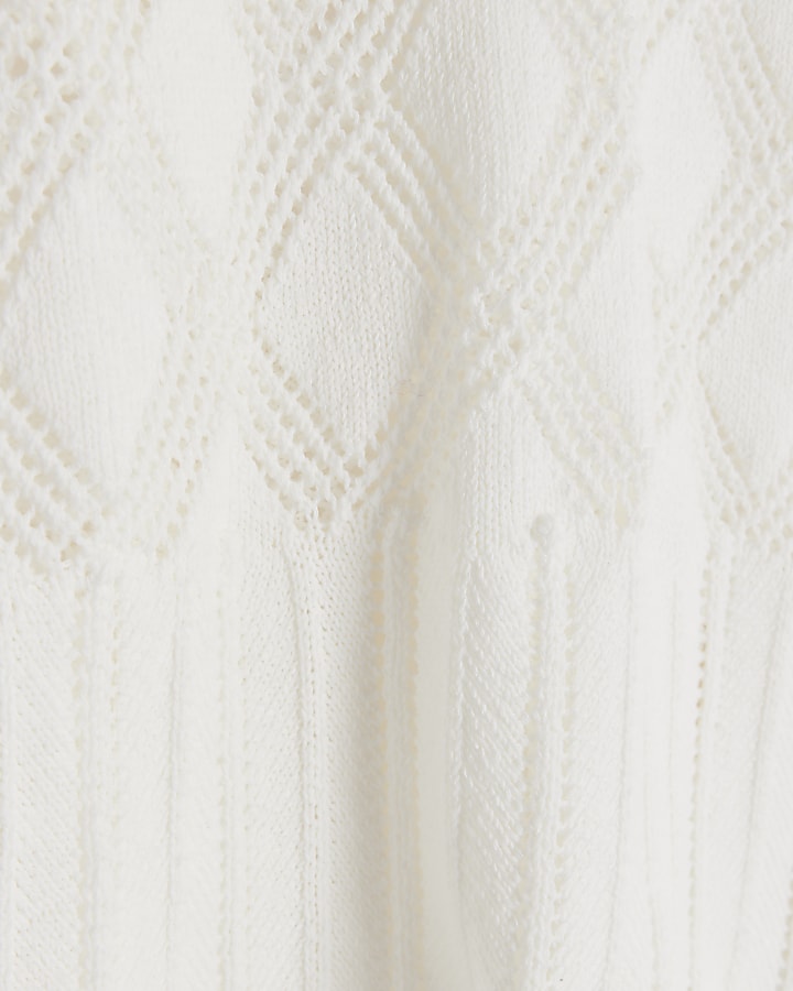 White crochet tie back knit top