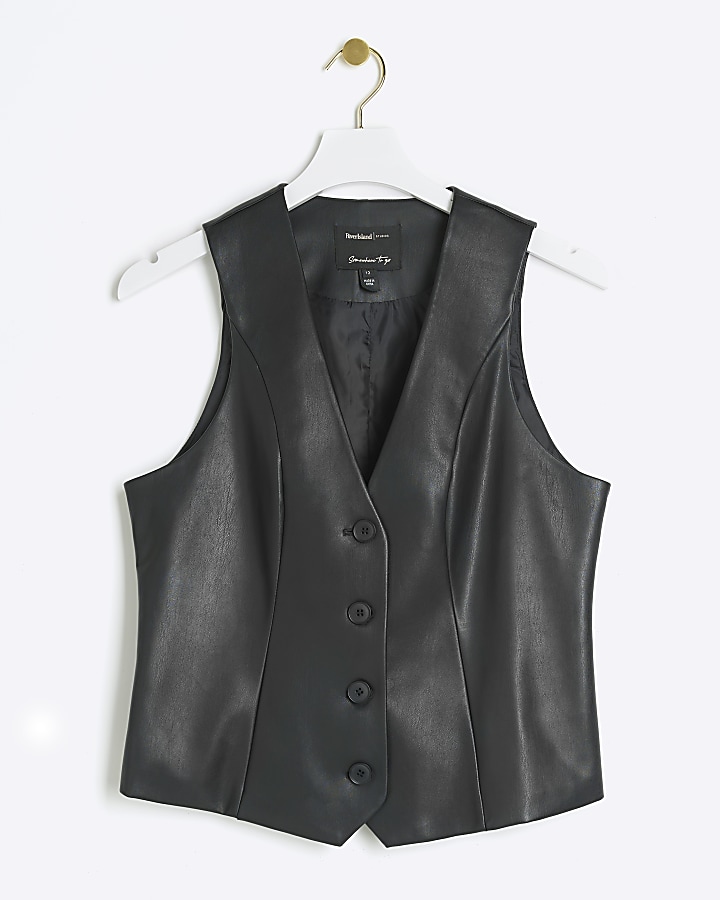 Black faux leather waistcoat