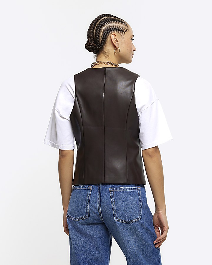 Brown faux leather waistcoat