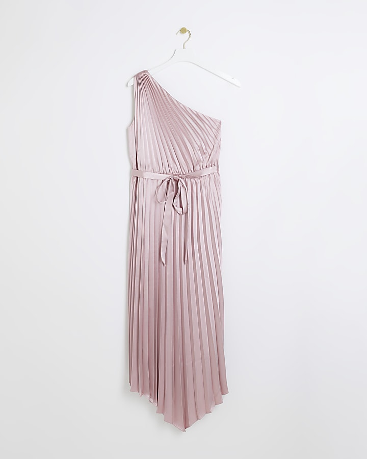 Pink pleated asymmetric midi dress