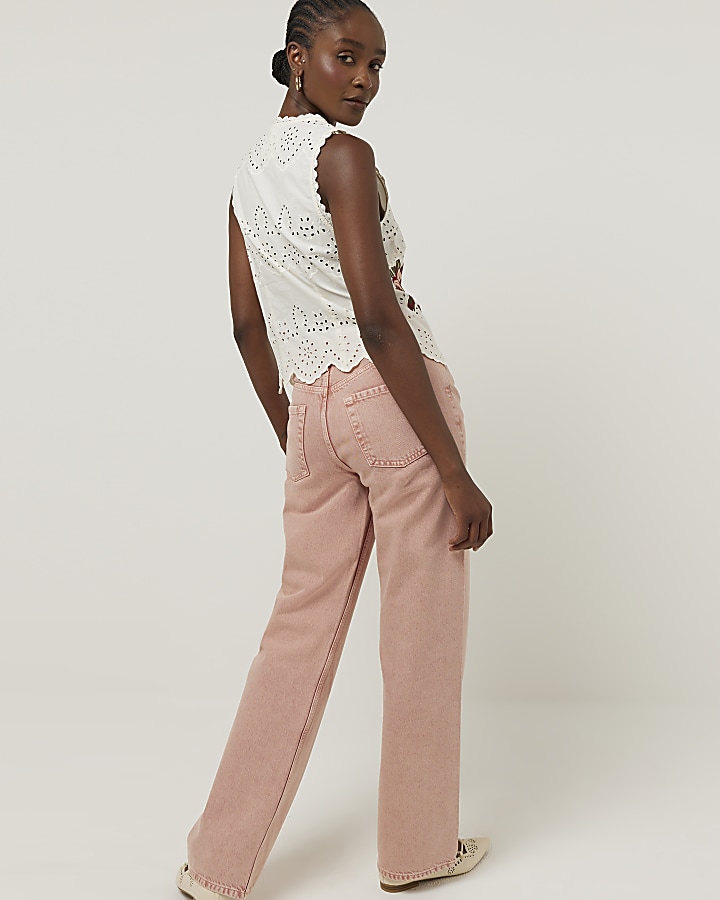 Pink high waisted relaxed straight fit jeans