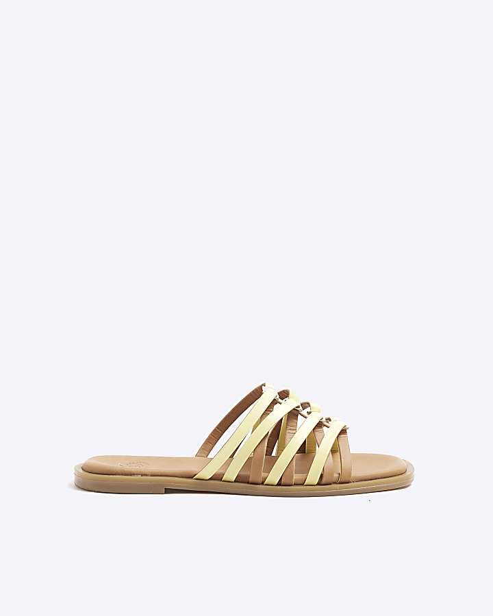 Yellow strappy flat sandals | River Island