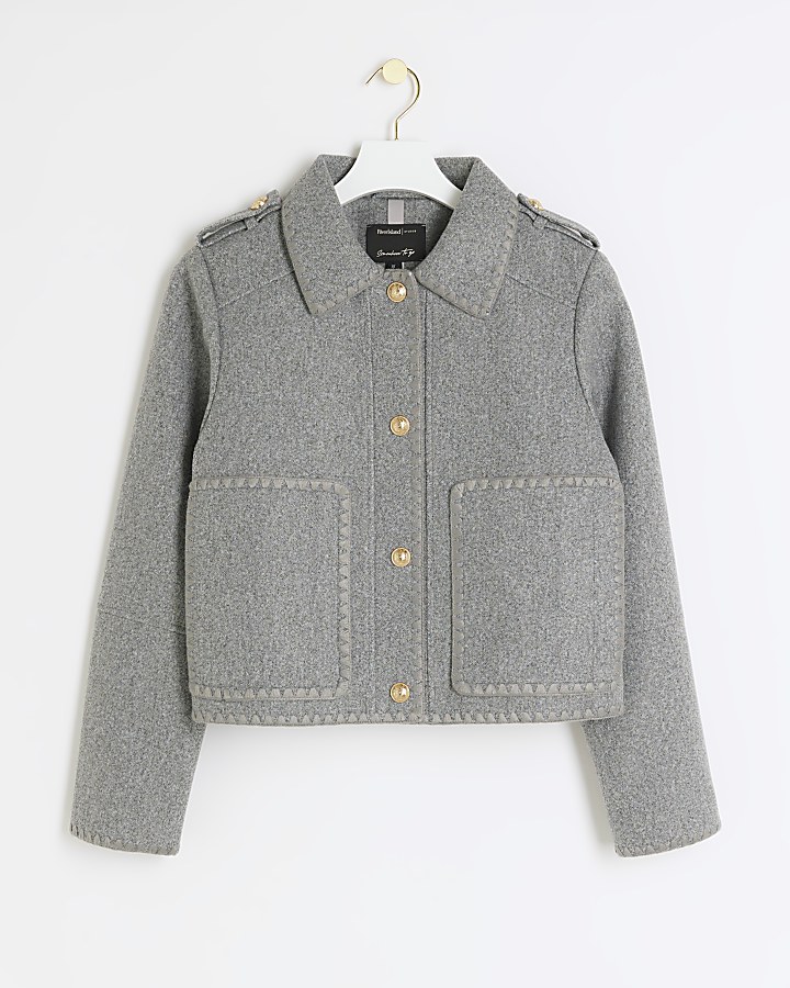 Petite grey stitch detail jacket