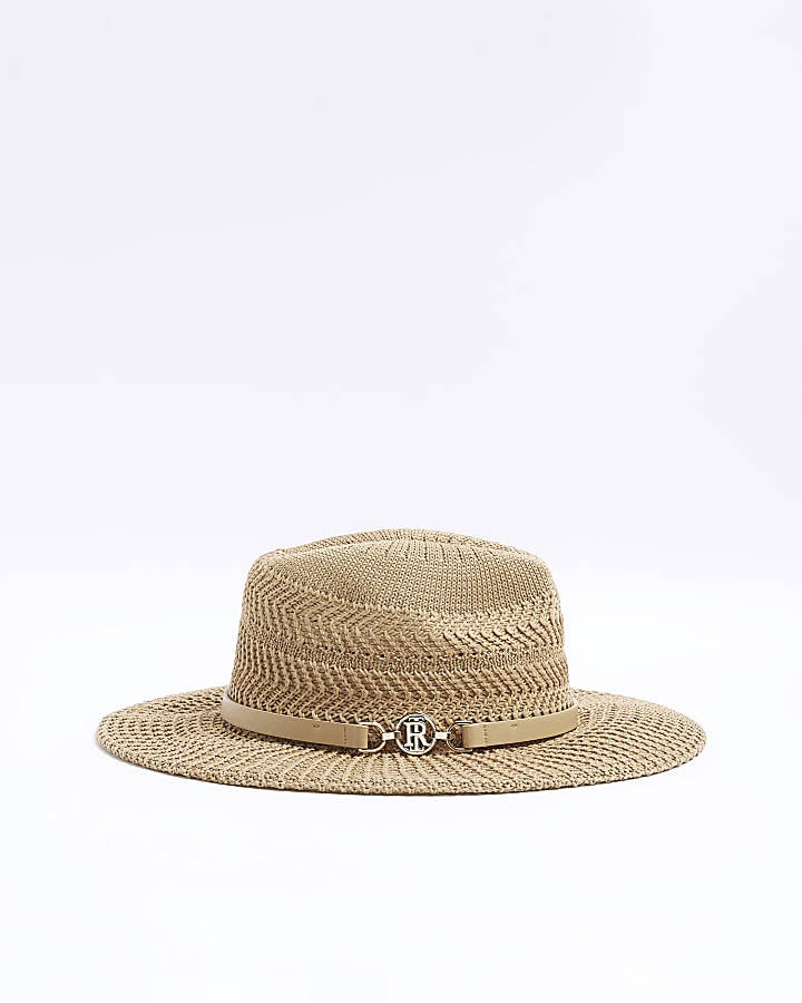 Beige crochet fedora hat River Island
