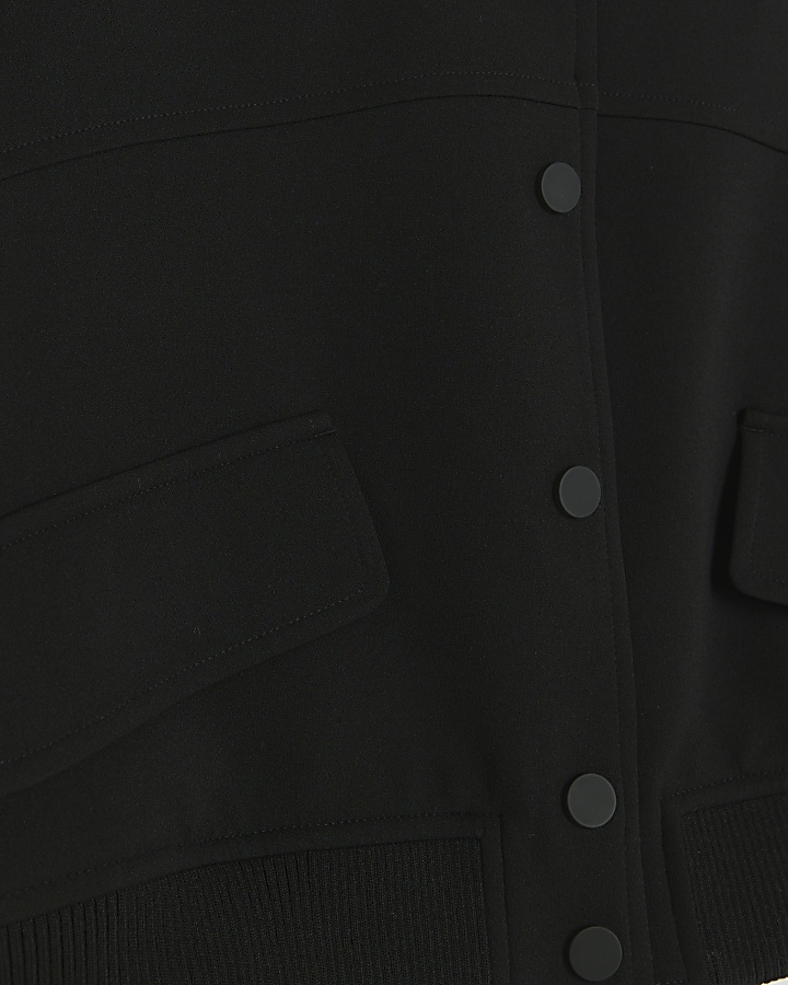 Petite black tailored crop bomber jacket