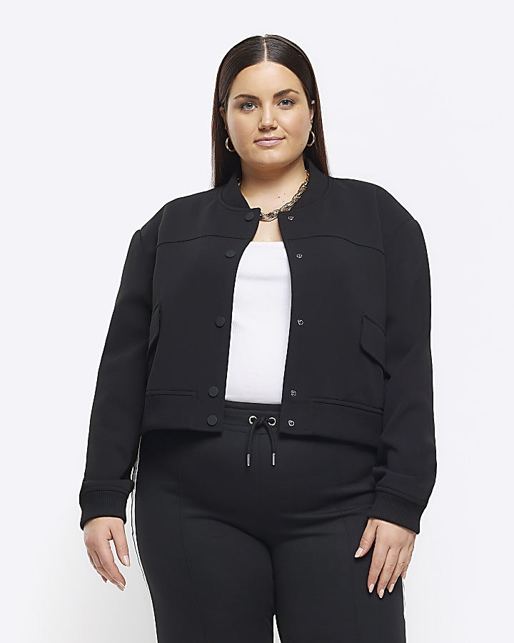 Plus black tailored crop bomber jacket