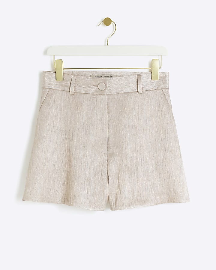 Petite beige metallic smart shorts