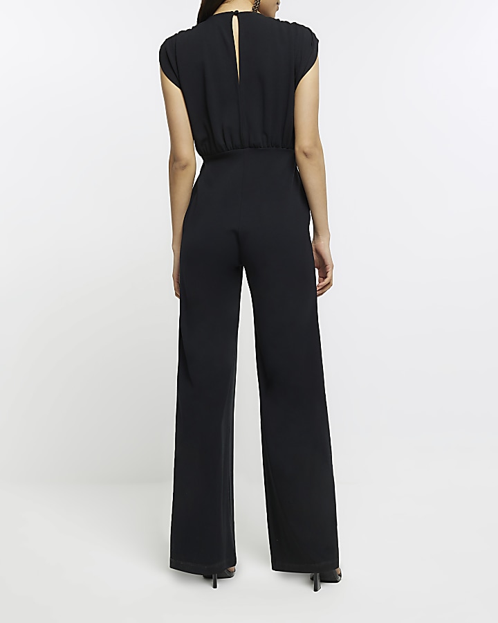 Black sleeveless Jumpsuit River Island