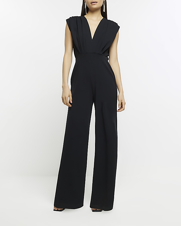 Black sleeveless Jumpsuit River Island