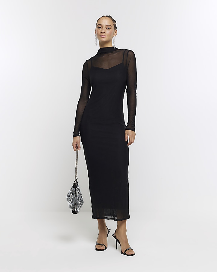 Black mesh maxi clearance dress