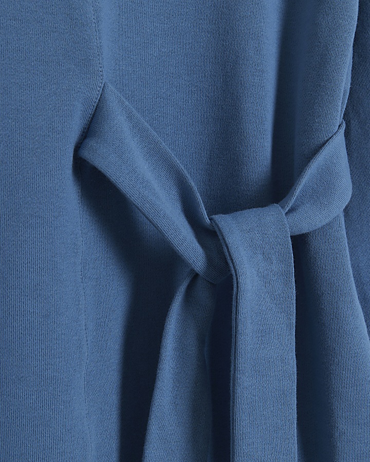 Blue tie side sweatshirt mini dress