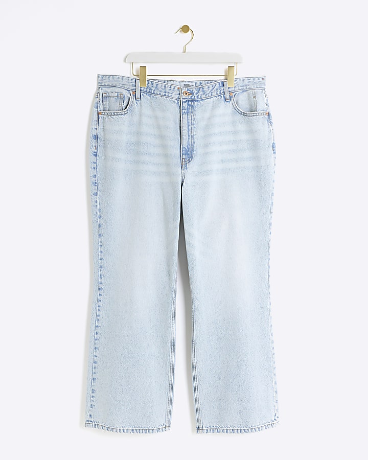Plus blue high waisted relaxed straight jeans