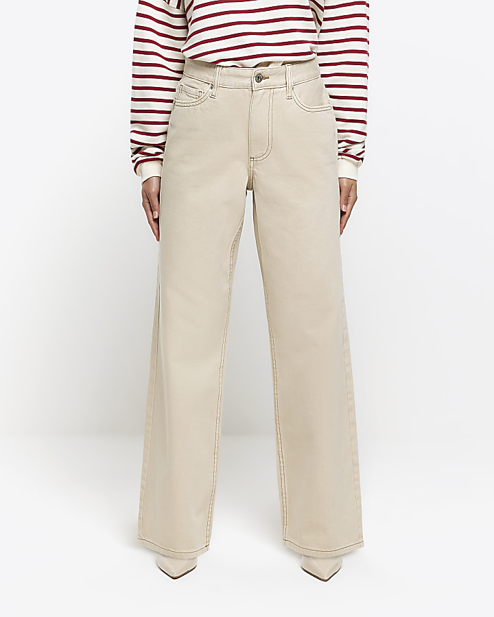 Petite ecru high waisted straight jeans River Island