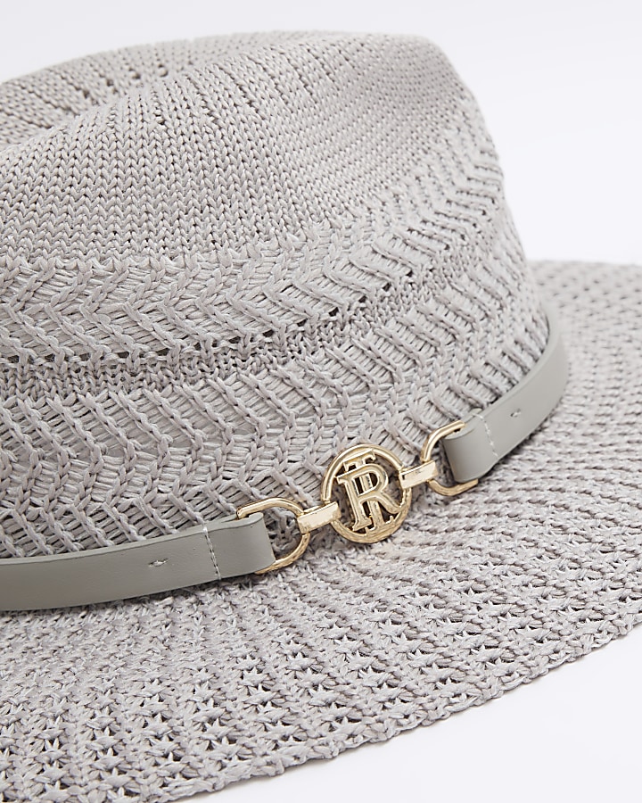 Grey crochet fedora hat